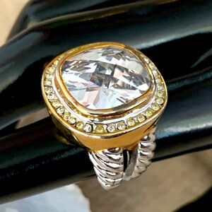 18K GE Gold and Silver Crystal Vintage Cocktail Ring